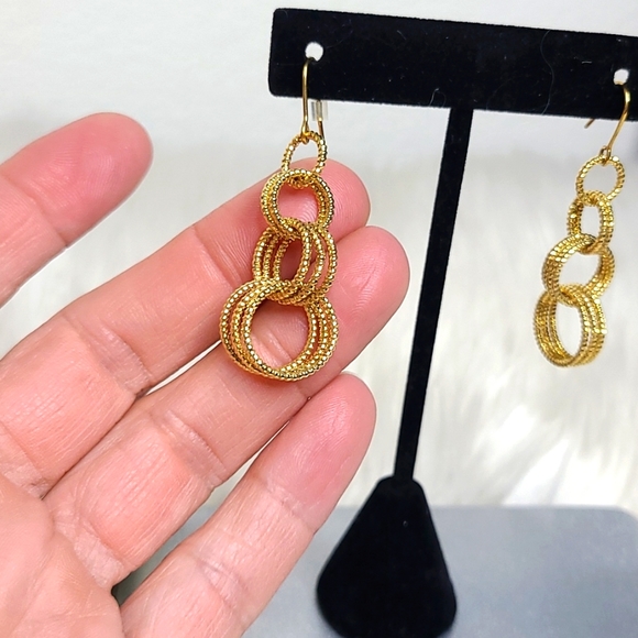 Gold Dangle Earrings Lightweight Brand New Diamond Cut Sparkle 2 in. Long Pretty - Picture 3 of 5